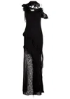 De La Vali Leste Lace-embellished Georgette Maxi Dress In Black
