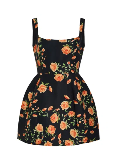 De La Vali Lola Floral-print Satin-twill Mini Dress In Black