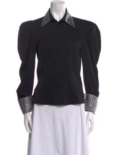 Pre-owned De La Vali Long Sleeve Button-up Top In Black