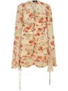 De La Vali Lorena Floral-print Ruched Chiffon Mini Dress In Neutrals