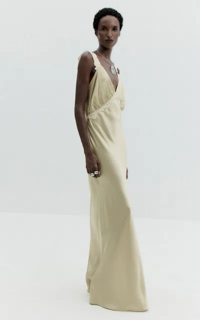 De La Vali Lucerina Silk-blend Maxi Dress In Olive