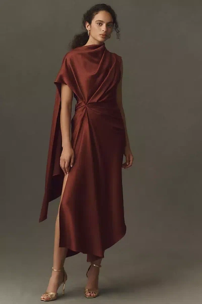 De La Vali Lunessa Satin Midi Dress In Brown