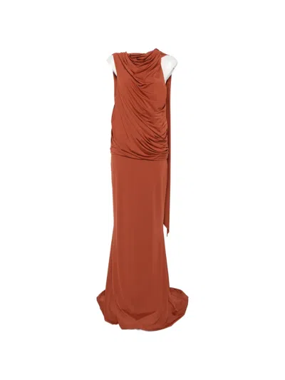 De La Vali Lurna Draped Jersey Maxi Dress In Brown
