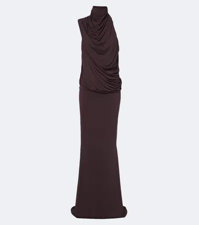 De La Vali Lurna Draped Jersey Maxi Dress In Brown