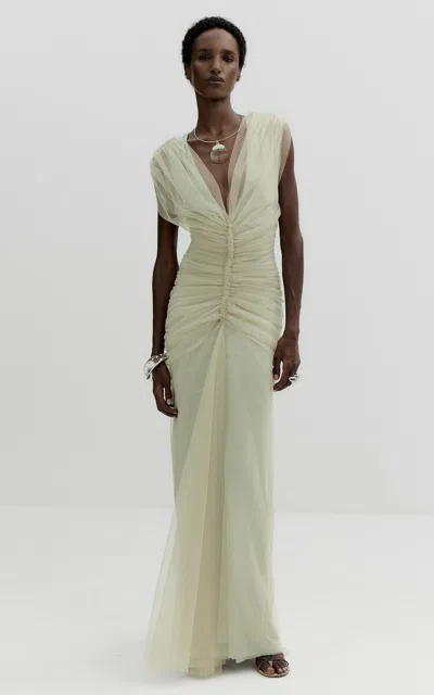 De La Vali Maevira Tulle Maxi Dress In Neutral