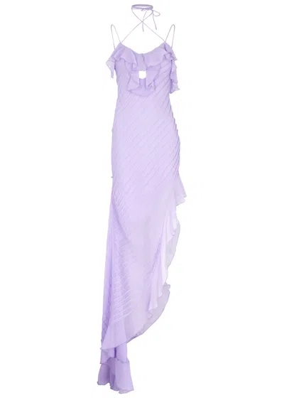 De La Vali Magdalena Asymmetric Chiffon Maxi Dress In Lilac