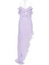 De La Vali Magdalena Ruffled Gown In Purple