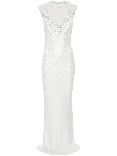 De La Vali Manhattan Rhinestoned Maxi Dress In White