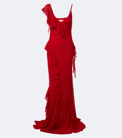 De La Vali Mayara Ruffled Georgette Gown In Red