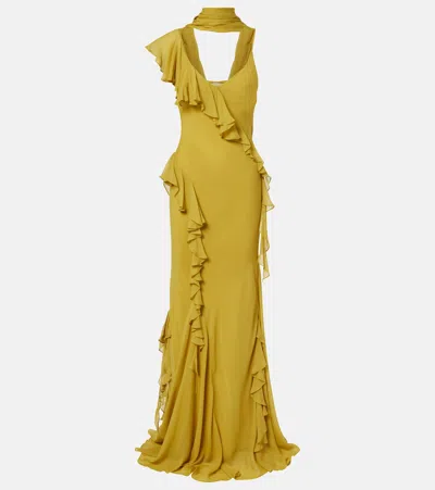 De La Vali Mayara Ruffled Georgette Gown In Yellow