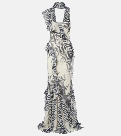 De La Vali Mayara Zebra-print Georgette Maxi Dress In White