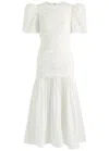 De La Vali Mencia Ruched Cotton Midi Dress In White