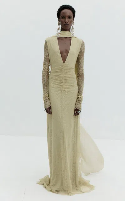 De La Vali Mica Fine Lace Maxi Dress In Olive