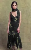 De La Vali Mistica Silk Chiffon Midi Dress In Black