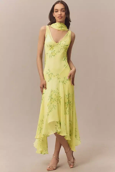De La Vali Mistica Silk Midi Dress In Yellow