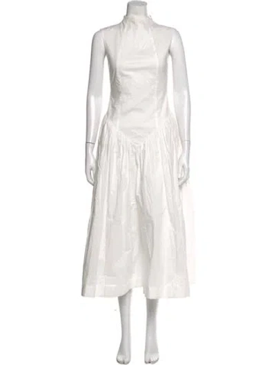 Pre-owned De La Vali Mock Neck Long Dress In White