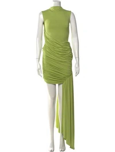 Pre-owned De La Vali Mock Neck Mini Dress In Green