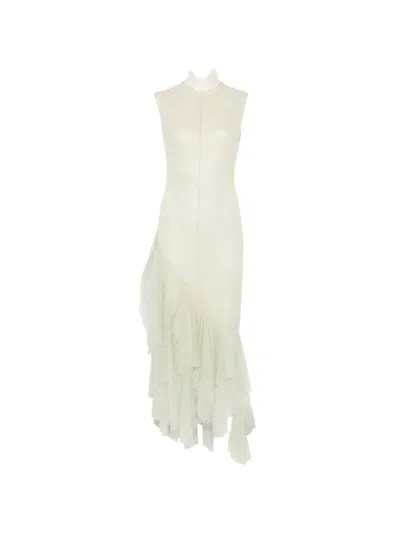 De La Vali Morwen Midi Dress In Stone Beige & Sage Green Fine Lace