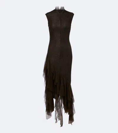 De La Vali Morwen Tulle-trimmed Lace Cocktail Dress In Brown