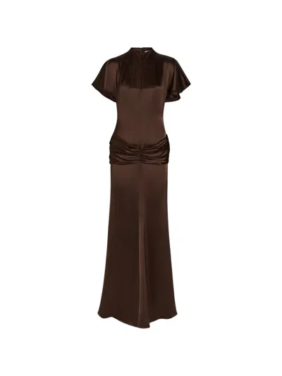 De La Vali Myra Ruffled Maxi Dress In Brown
