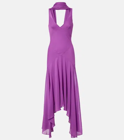De La Vali Mystica Asymmetric Georgette Midi Dress In Purple