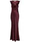 De La Vali Nema Frill-trimmed Silk Blend Maxi Dress In Burgundy