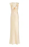 De La Vali Nema Ruffled Silk-blend Satin Maxi Slip Dress In Neutral