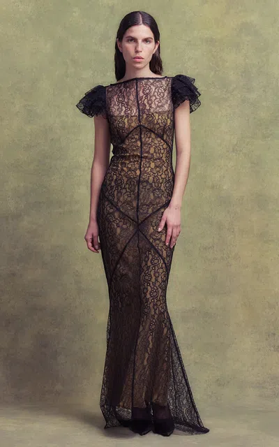 De La Vali Nephele Lace Maxi Dress In Black