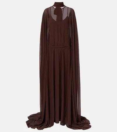 De La Vali Nila Chiffon Gown In Brown