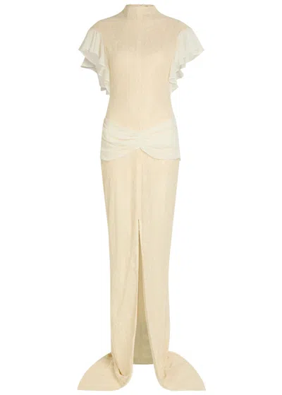 De La Vali Noor Ruffled Lace Maxi Dress In White