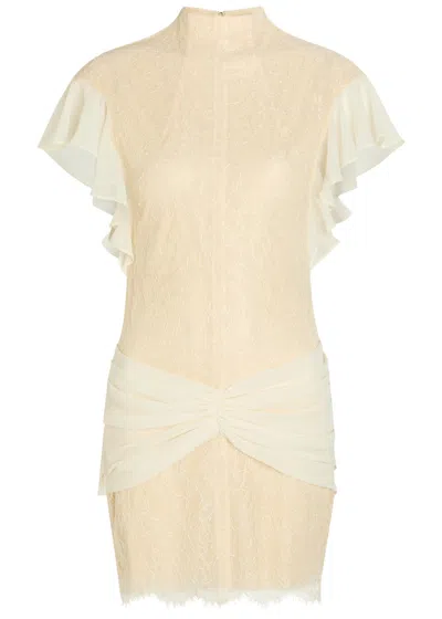 De La Vali Noor Ruffled Lace Mini Dress In Neutral