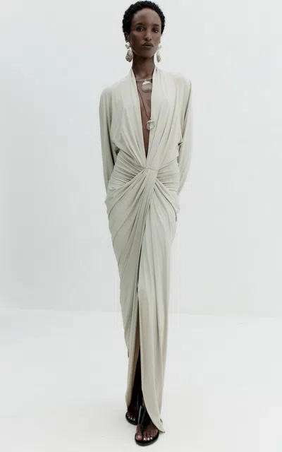 De La Vali Odessa Deep Cowl-neck Maxi Dress In Taupe