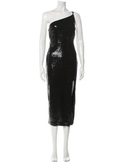 Pre-owned De La Vali One-shoulder Midi Length Dress In Black