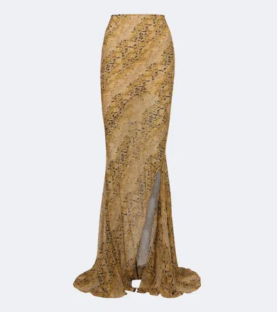 De La Vali Oryx Snake-print Georgette Maxi Skirt In Yellow
