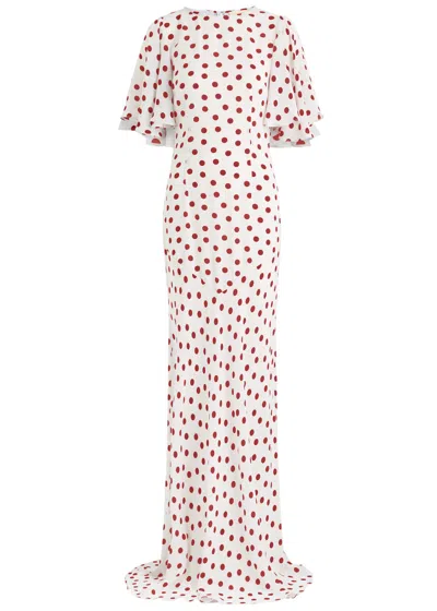 De La Vali Paloma Polka-dot Georgette Maxi Dress In Ivory