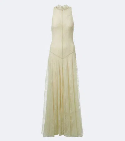 De La Vali Palomina Halterneck Lace Maxi Dress In Neutral