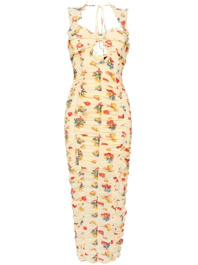 De La Vali Pampapato Floral-print Midi Dress In Yellow
