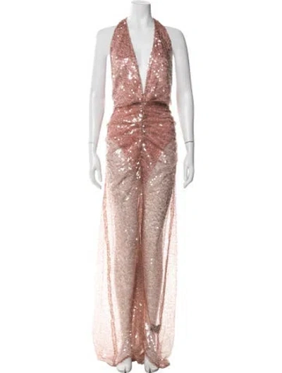Pre-owned De La Vali Patterned Long Dress In Pink