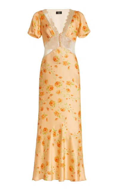 De La Vali Pavlova Lace-trimmed Floral Silk-blend Maxi Dress In Multi