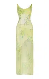 De La Vali Perenna Draped Silk Chiffon Corset Midi Dress In Yellow