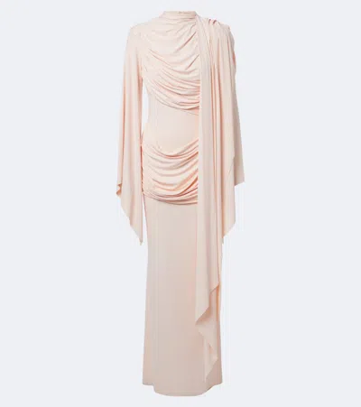 De La Vali Perisa Draped Caped Jersey Maxi Dress In Pink