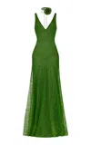 De La Vali Persephone Lace Maxi Dress In Green