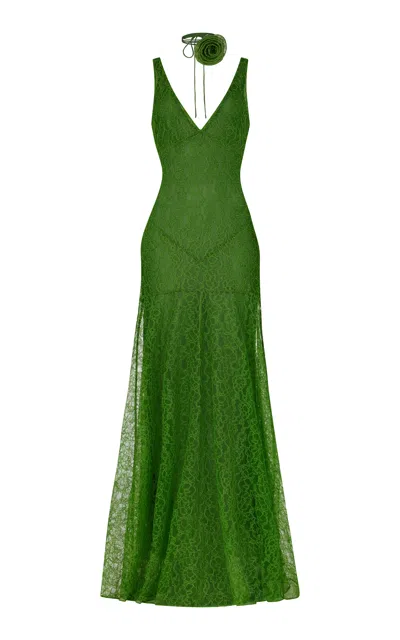De La Vali Persephone Lace Maxi Dress In Green