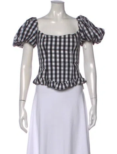 Pre-owned De La Vali Plaid Print Off-the-shoulder Top In Black