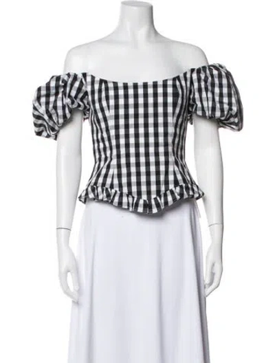 Pre-owned De La Vali Plaid Print Off-the-shoulder Top In White