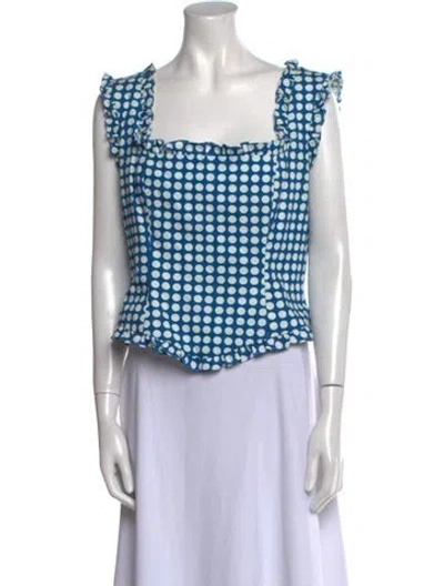 Pre-owned De La Vali Plaid Print Square Neckline Crop Top In Blue