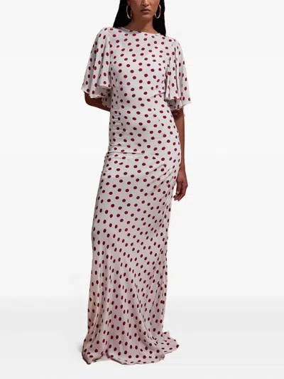 De La Vali Polka-dot Flared Maxi Dress In White