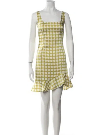 Pre-owned De La Vali Polka Dot Print Mini Dress In Yellow