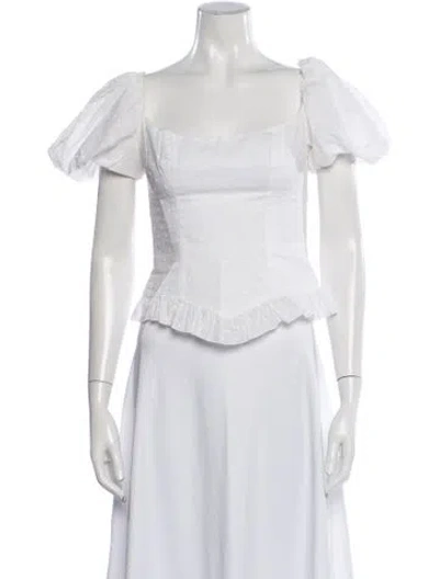 Pre-owned De La Vali Polka Dot Print Square Neckline Blouse In White