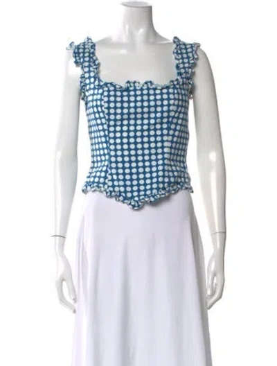 Pre-owned De La Vali Polka Dot Print Square Neckline Crop Top In Blue